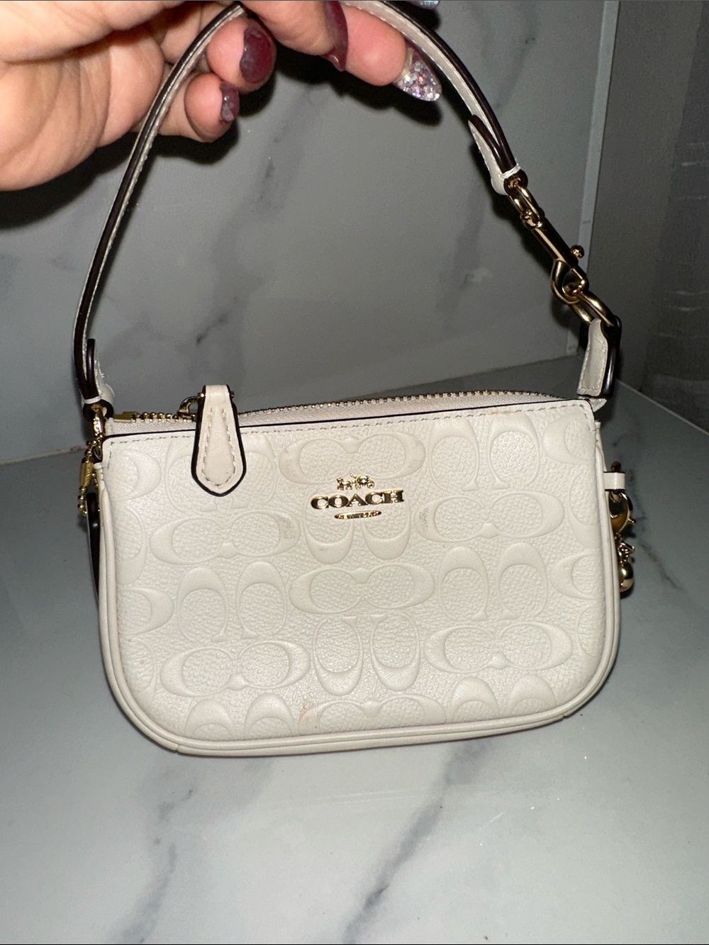 Coach Pebble Embossed Mini Bag in Chalk White